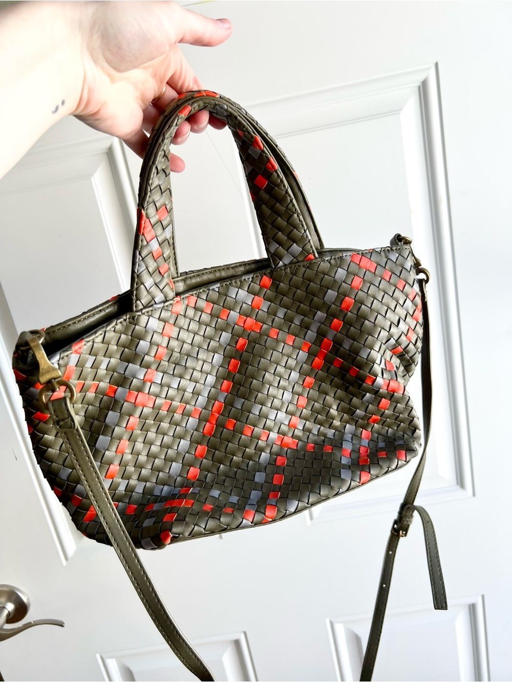 Anthropologie Woven Crossbody Green Orange Satchel